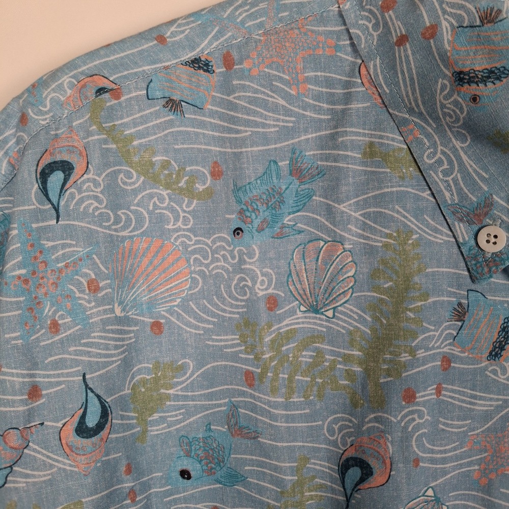 DAVID'S WEAR Men's 2XL Shirt Blue Pink Marine Life Fish Short Sleeve Button Down - Picture 6 of 12